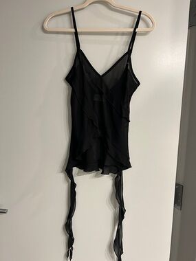 Hello Molly Black Ruffle Detail Chiffon Cami